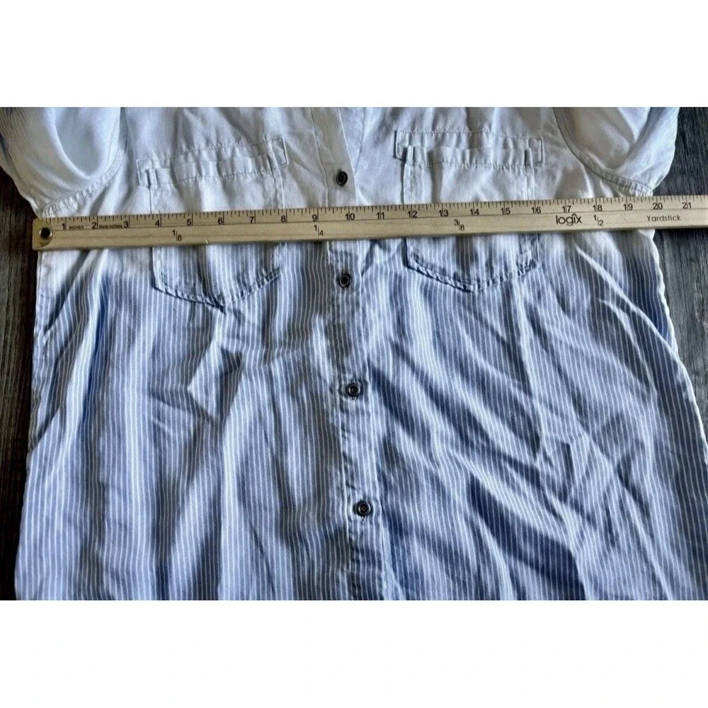 Billy T Women's Blue White Stripe Chambray Ombré Button-Up Tie Back Shirt Medium